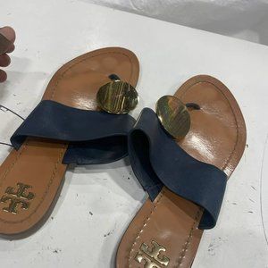 Tory Burch patos women's black leather disk flats sandal size 8.5